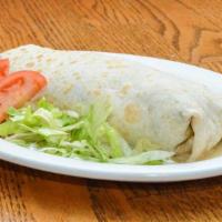 Potato Burrito · Large flour tortilla filled with a delicious blend of pan fried potatoes, black beans, rice,...