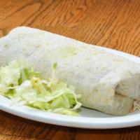 Veggie Veggie Burrito · Large flour tortilla filled with black beans, Mexican rice, lettuce, fresh chunky salsa, sou...