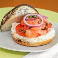New Yorker · Plain cream cheese, lox, capers, red onion & tomato