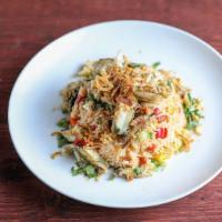 Feeling Crabby · Lump crab, eggs, and vegetable fried rice topped with fried shallots