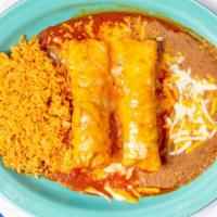 Two Enchiladas · Served with your choice of A La Crema or Mole sauce.

*Peanut butter is in our enchilada sau...