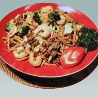 Monster Yakisoba · Combination of chicken, beef, and shrimp.
