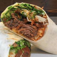Burrito · Elección de carne: asada, pollo, pastor, lengua, carnitas, birria, tripa, cabeza. / Choice o...