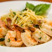Linguine Scampi · Jumbo shrimp with garlic white wine sauce with linguine.