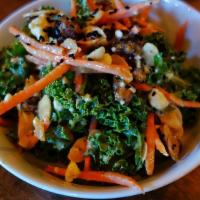 Syrian Kale & Carrot Salad · Vegetarian, gluten free. Kale, shredded carrot, lime, pomegranate dressing, shattered dates,...