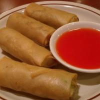 Egg Rolls (4 Pieces) · Vegetarian. Favorite. Vegetarian style with ground carrots, bean thread, mushrooms and cabba...