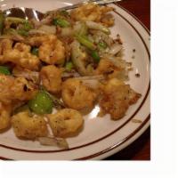 Salt And Pepper Calamari · Tossed with scallions, bell peppers, kosher salt and course black pepper.