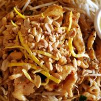 Pad Thai Noodles · The noodles are pan fried with a sweet and tangy tamarind sauce, bean sprouts, chives, and l...