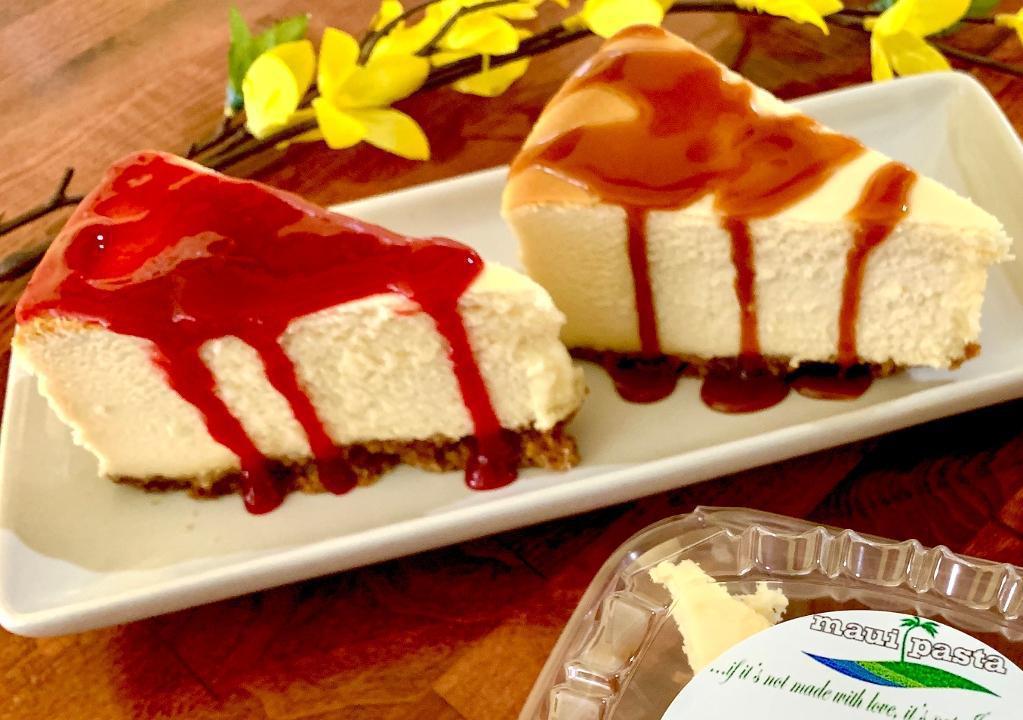(T) New York Cheesecake · Extra creamy, topped with caramel or raspberry puree.