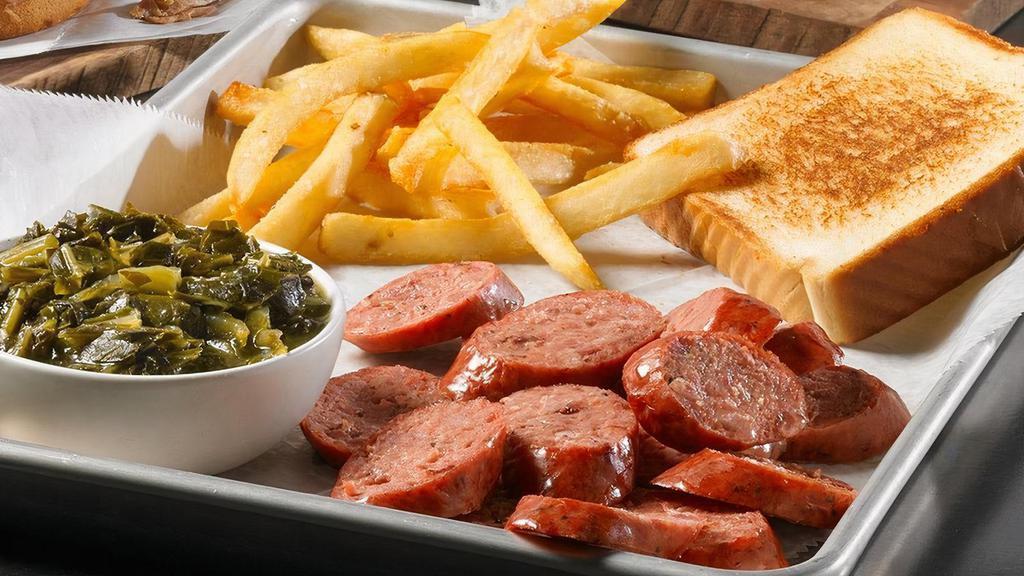 Smoked Sausage Plate · Served with Two Sides and Texas Toast