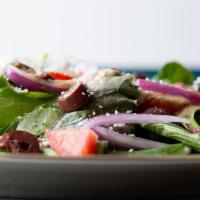 Greek Salad · Fresh mixed greens feta cheese kalamata olives tomatoes and onions with our house made greek...