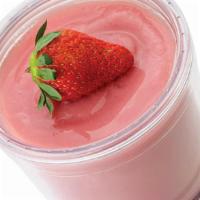 Strawberry Squeezer - 12Oz · Apple & Guava Juice, Strawberries, Banana, Non-Fat Yogurt, & Raspberry Sherbet