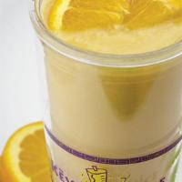 Orange Obsession - 32 Oz · Orange & Mango Passion Fruit Juice, Honey, Strawberries, Banana, & Orange Sherbet