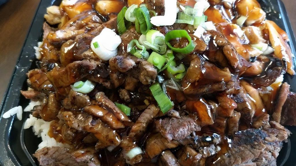Chicken And Beef Teriyaki Bowl · Serve with white rice.