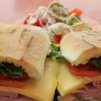 Ham & Cheese Sandwich · Basil pesto aioli, Havarti cheese, tomato, lettuce.