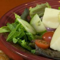 Frenchie Salad · Romain lettuce, tomato, bell peppers, avocado, cucumber, onion, athena feta dressing, Swiss ...