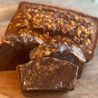 Zucchini Bread · Freshly baked with chocolate chip, cinnamon, walnuts, cocoa powder