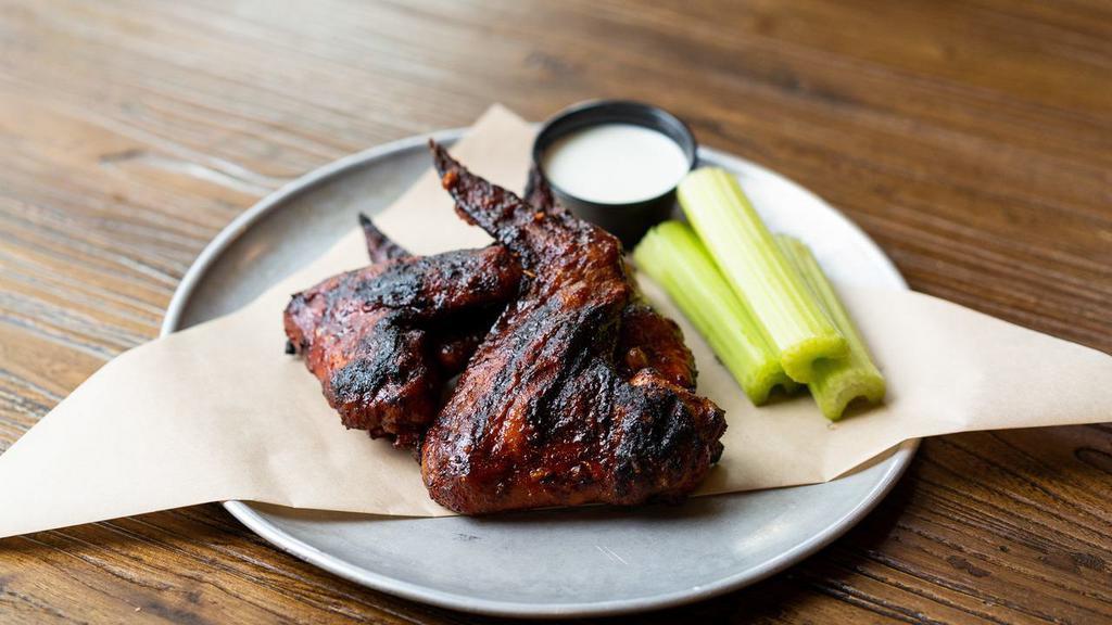 Famous Smoked Whole Wings (Gf) · Three or Six Dry Rubbed, Smoked and Grilled.