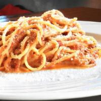 Spaghetti Bolognese · Ground beef ragu, crushed tomatoes, cream.