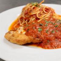 Chicken Parmigiana · pomodoro, fresh Mozzarella, side pasta