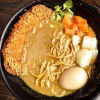 Curry Ramen · Panko breaded and deep-fried, served in flavorsome Japanese curry broth with potatoes, carro...