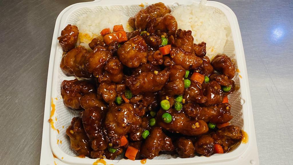 Ch-8. General Tso Chicken · Comes with steamed rice.