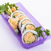 Tempura Roll (6 Pcs) · Tempura Shrimp, imitation crab salad, avocado, cucumber, lettuce