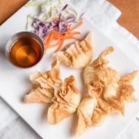 Crab Wonton (6) · Crab meat, scallions, and cream cheese wrapped in wonton wrapper and deep-fried. Served with...