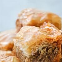 Baklava · Layers of walnuts, honey, cinnamon in phyllo pastry.