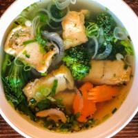 Vegan Phở - Phở Chay · Vegan, gluten free. Vegetarian broth with mushrooms, tofu, and fresh vegetables.