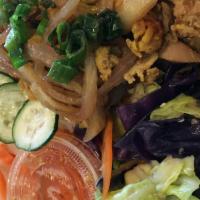 R5 - Curry Chicken · Gluten free. Mild vegan yellow curry, caramelized onions, in-house pickled carrots & daikons...