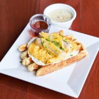 Rise & Shine · Zenner's chicken apple sausage link, over a hard fried egg, Tillamook Cheddar cheese and cho...