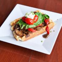 Farm Fusion · Vegetarian. Balsamic-red wine braised mushrooms and onions, roasted red peppers, spinach, fr...
