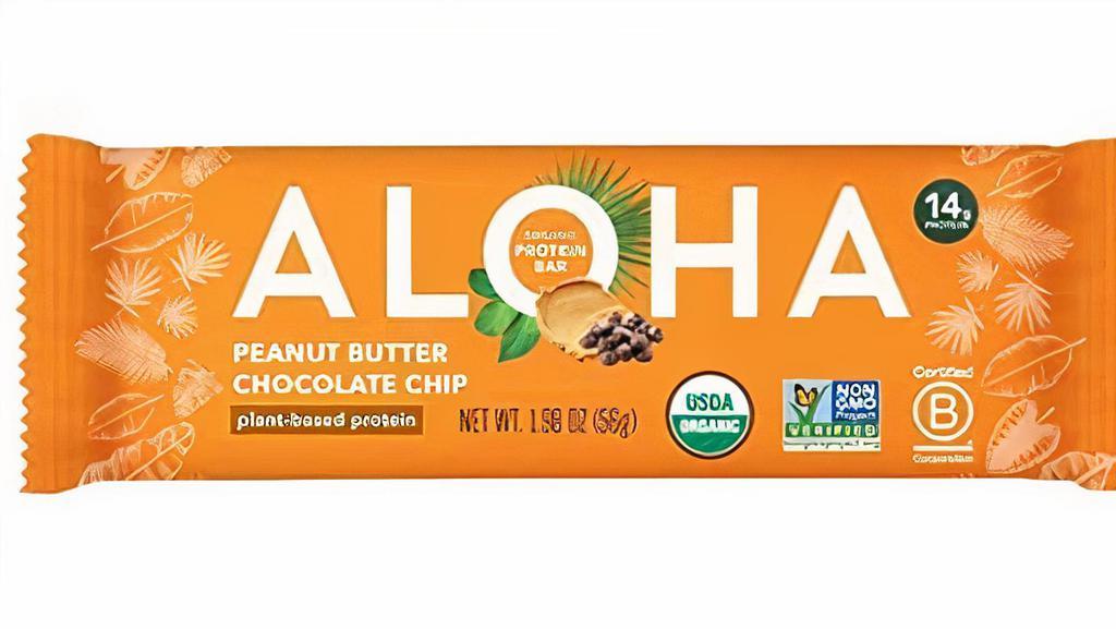 Aloha Protein Bar - Peanut Butter Chocolate Chip · Organic plant based protein bar.  Peanut butter chocolate chip. Vegan, low sugar, gluten free, paleo, low carb, non-GMO, stevia free, soy free, no sugar alcohols. 1.98 oz.