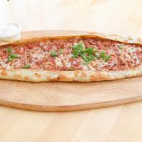 Ground Beef Pide · Flatbread with ground beef.