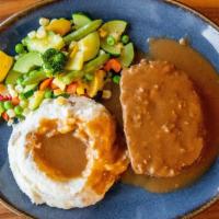 Buffalo Meatloaf · Mashed potatoes,  brown gravy and seasonal veggies