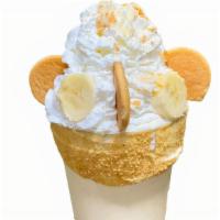 Banana Pudding · Frosting covered cup dipped in graham cracker crumbs, banana ice cream topped with bananas, ...