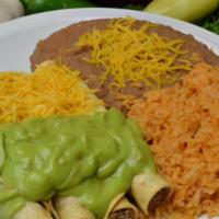 #14. 4 Rolled Tacos W/ Guacamole · Shredded Beef rolled tacos, Guacamole and Cheese. Combo comes with Rice and Beans