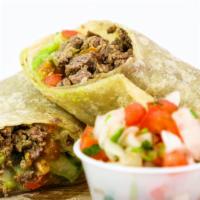 Carne Asada Burrito · Most popular. Guacamole and pico de gallo. Any add ons will be charge extra.