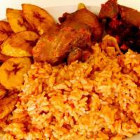 Jollof Rice - African · cooked with Tomatoes, Onions, Curry, Choice of Beef or 2 pieces of  Goat Meat add $2. Add $3...