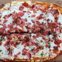 Goodfella’S Flatbread  · Salami, pepperoni, sausage and bacon, with mozzarella on red sauce.