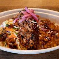 Bbq Bowl · red rice OR pit beans, coleslaw, cheddar & pickled onions