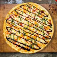 Margherita Of Savory Pizza  · Mozzarella, fresh tomato sauce, basil, and extra-virgin olive oil baked on a hand-tossed dou...