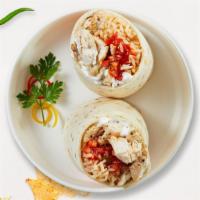 Burrito O' Cluck · Grilled chicken topped with sour cream, salsa, cheese, and spanish rice wrapped in a warm to...