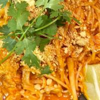 Pad Thai · Gluten-free. Thailand's best-known noodle dish. Rice noodles w/egg, green onions, bean sprou...