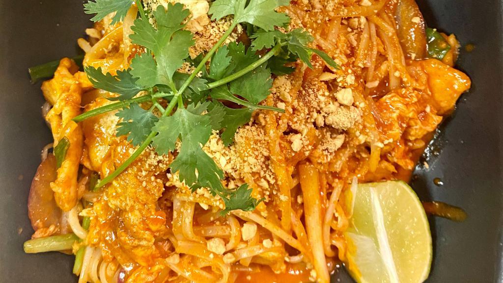 Pad Thai · Gluten-free. Thailand's best-known noodle dish. Rice noodles w/egg, green onions, bean sprouts and chopped peanuts. Add Shrimp or Combination for an additional charge.