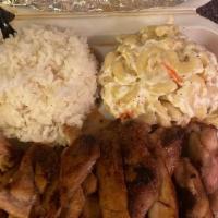 Small Bbq Chicken · Includes one scoop of rice and one macaroni salad.