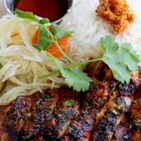 Chicken Inasal · Classic Filipino style marinated and grilled chicken thigh. Served with garlic rice, achara ...