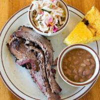 Beef Brisket Plate · Salt & Pepper rubbed, smoked all day