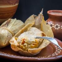 Tamal Combo · 2 Tamales (Corn Masa, Baking Powder, Canola, Salt) Served with Beans, Mexican Rice, Sour Cre...